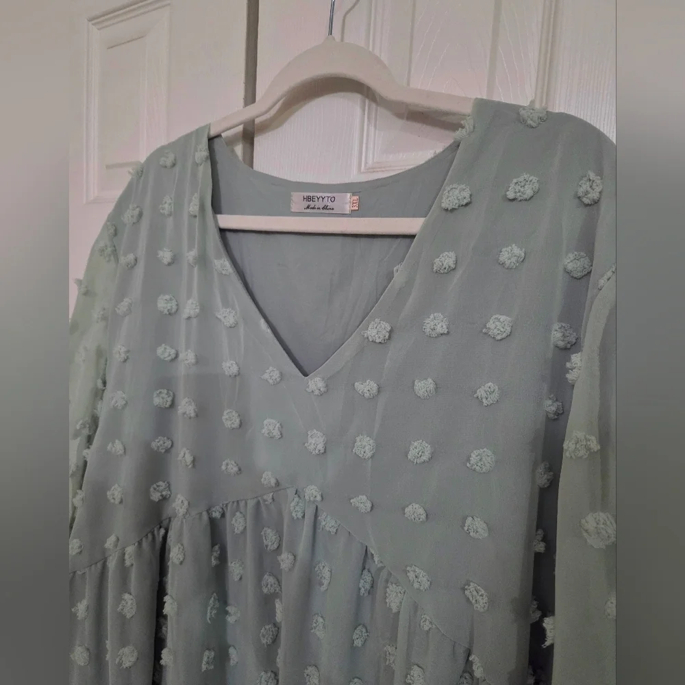 Hbeyyto Light Green Textured Dress Size 3XL - Picture 3 of 10